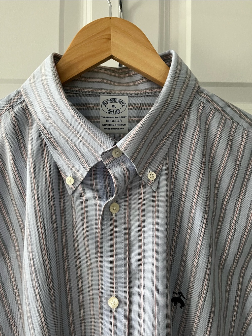Brooks Brothers Light Blue Shirt with Pink and White Stripes